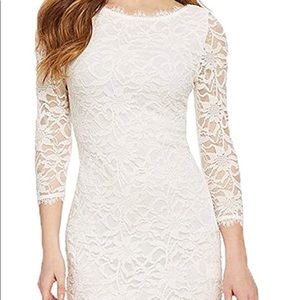 Elegant 3/4 sleeve floral lace cocktail dress, size XL